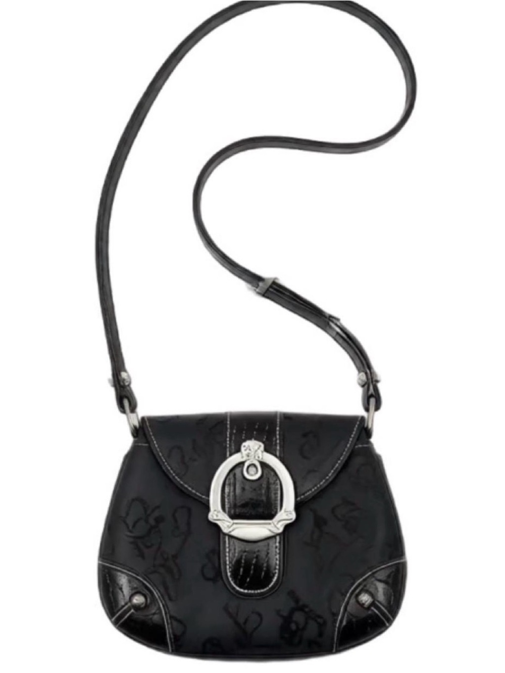 Kathy Van Zeeland Black Crossbody Saddle Bag with Silver Buckle